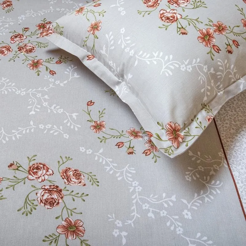 Floral Bouquet Cotton Bedsheet (Grey) - 170 TC media 5
