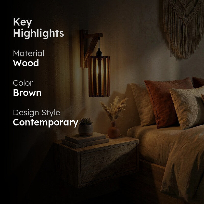 LinearStripe Wooden Wall Lamp - Brown media 2