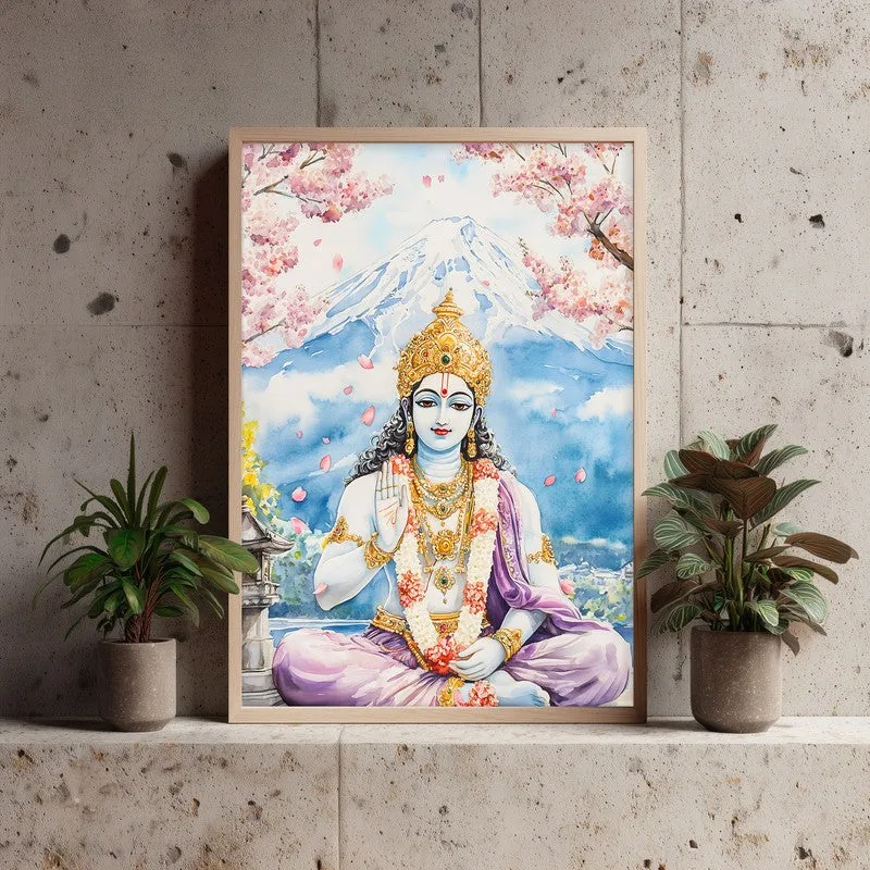 Vaikunthanatha Spiritual Archival Paper Wall Painting - Natural Brown Frame media 4