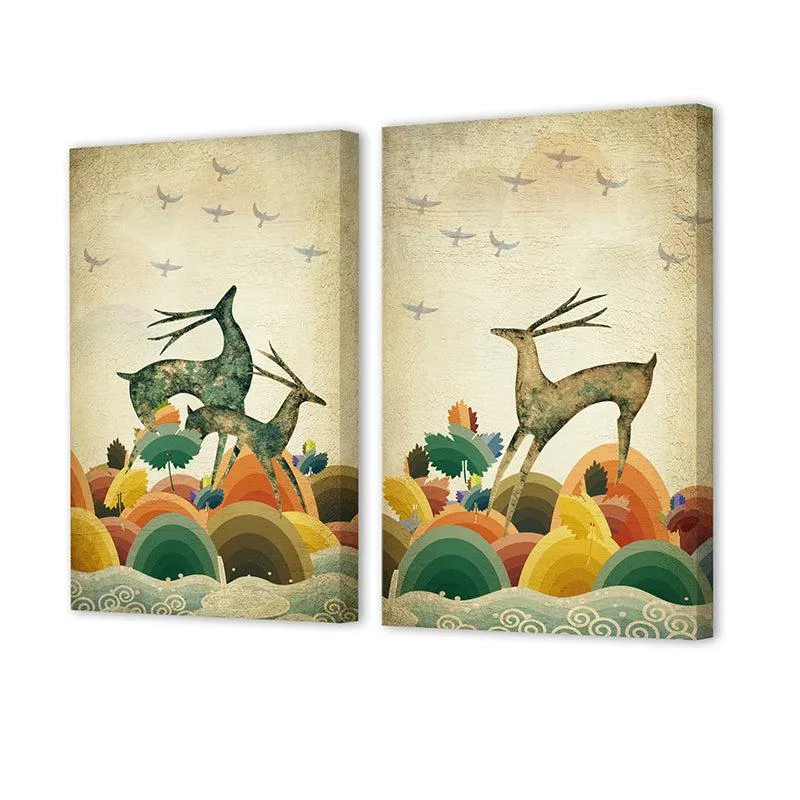 Deer Dance Canvas Wall Painting - Set Of Two media 4