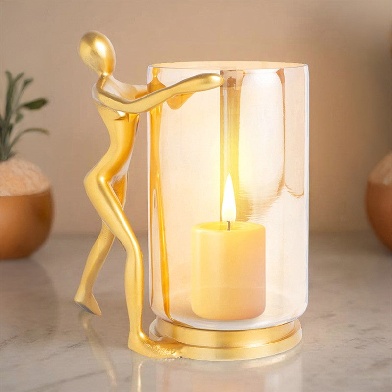 Lustrum Textured Glass Candle Holder - Gold media 4