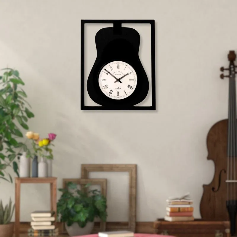Guitar Steel Analog Wall Clock - Black media 3