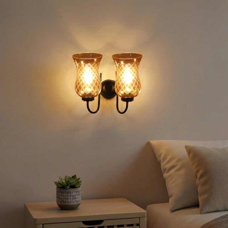Honey Glow Twin Shade Glass Wall Lamp