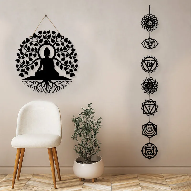 Bodhisatva and Seven Chakras Iron Wall Accent - Set Of Two media 1