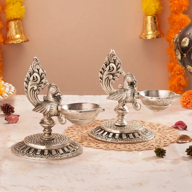Mayura Silver Finish Metal Diyas - Set Of Two media 1