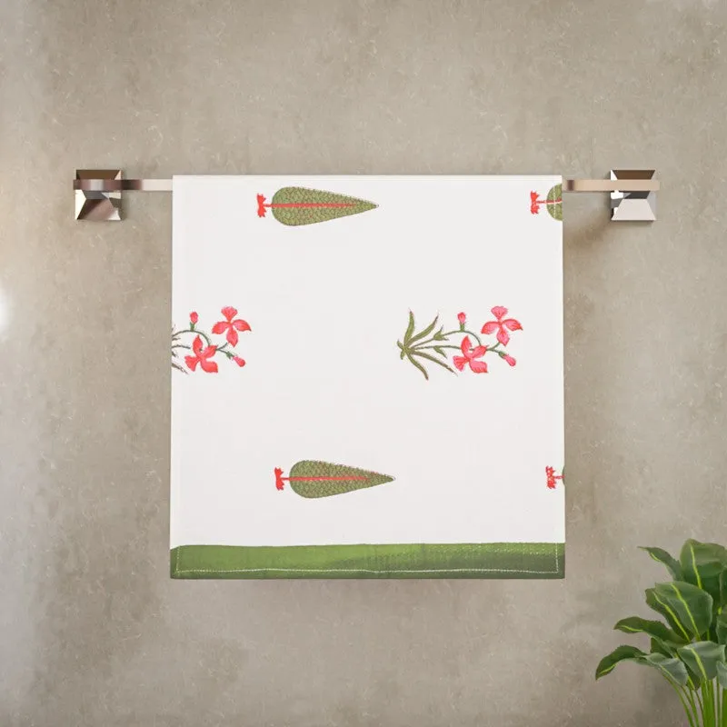 Tropical Bloom Cotton Hand Towel (Green) - Set Of Two media 4