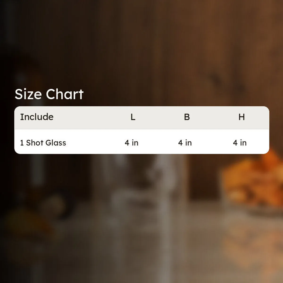 Transparent skull shot glass shown with a dimensional size chart.