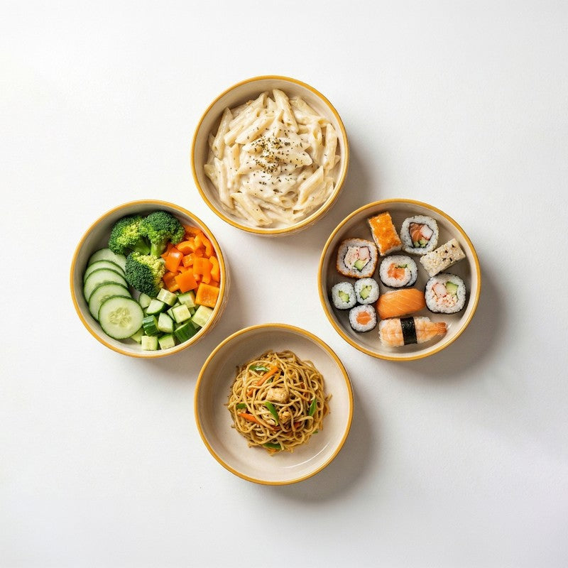 Feastio Ceramic Salad Bowl (Yellow & White/350 mL) - Set of Four media 3