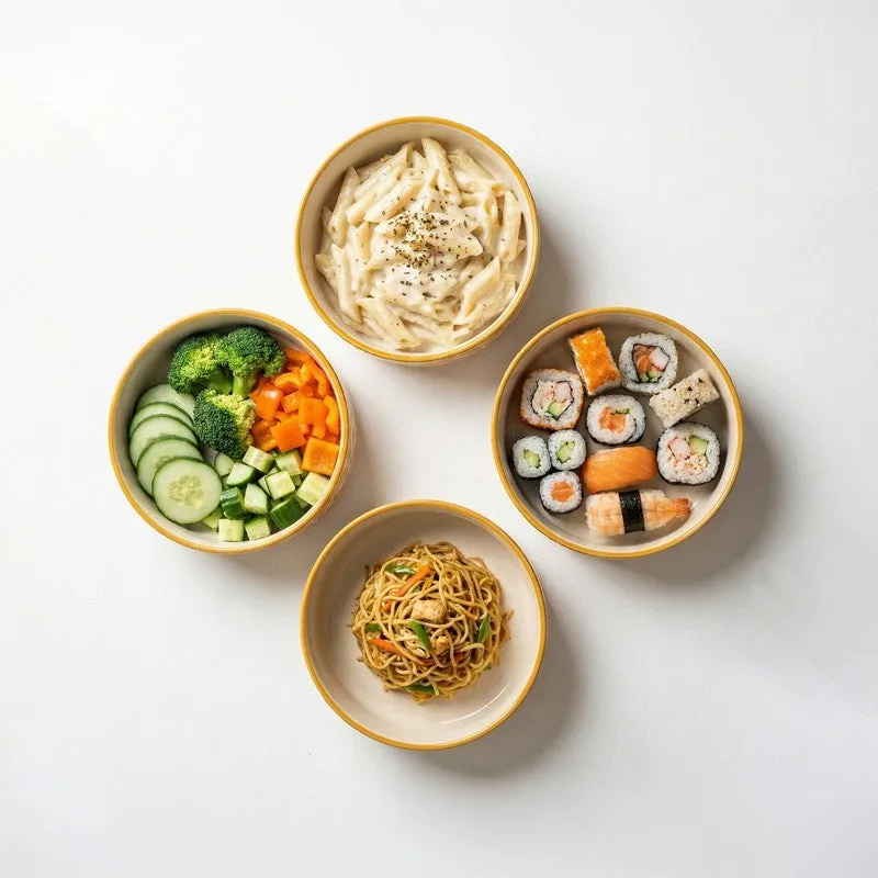 Feastio Ceramic Salad Bowl (Yellow & White/350 mL) - Set of Four - 3