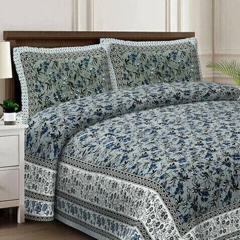Florava Cotton Bedsheet (Grey,Blue) - 240 TC media 4