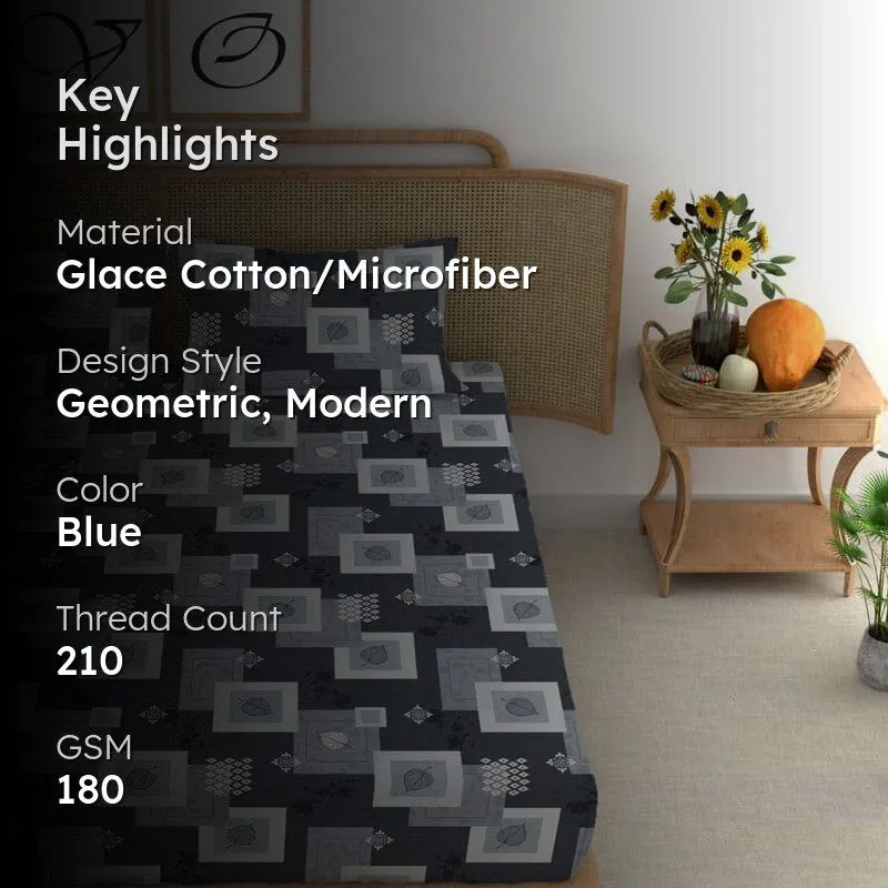 Thelma Printed Microfiber Bedsheet (Denim Blue) - 180 GSM media 2