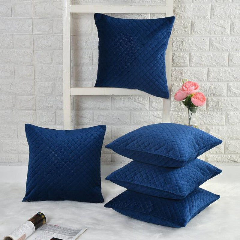 Orson Quilted Velvet Cushion Cover (Blue) - Set Of Five media 3
