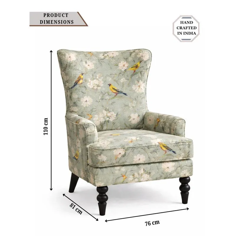 Sage Aviary Teak Wood & Velvet Printed Lounge Chair media 7