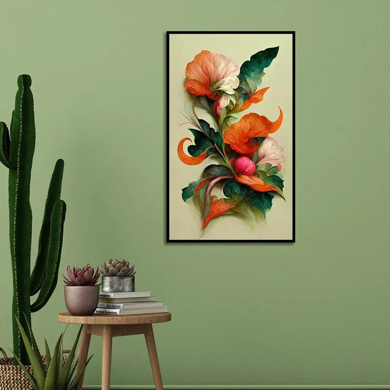 Flaming Petals Floral Canvas Wall Painting With Frame - Black media 1