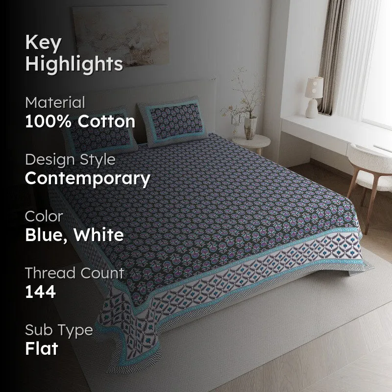 ImperialComfort Cotton Bedsheet (Blue) - 144 TC media 2