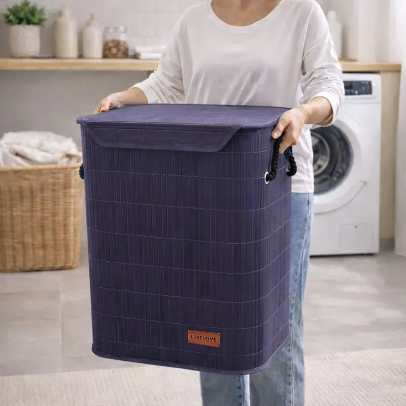 Strap Bamboo Laundry Basket - Navy Blue media 7