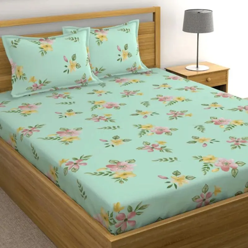 Clemeta Floral Microfiber Bedsheet (Light Green) - 130 GSM media 1