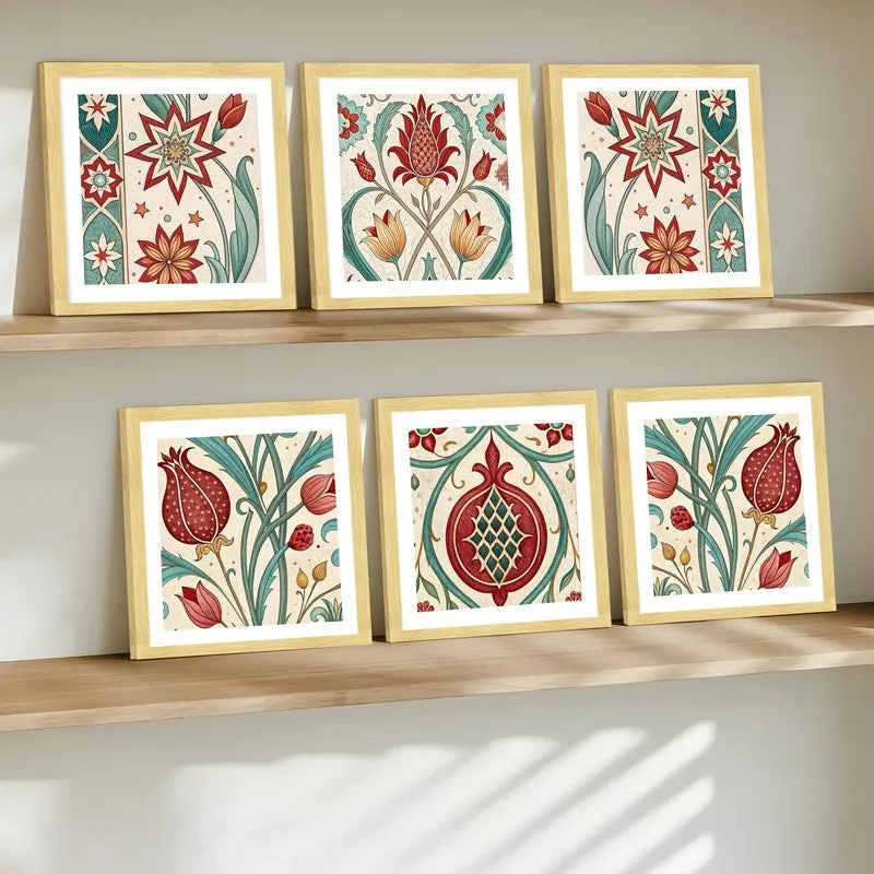 Byzantine Buds Paper Wall Painting With Frame - Set Of Six media 3