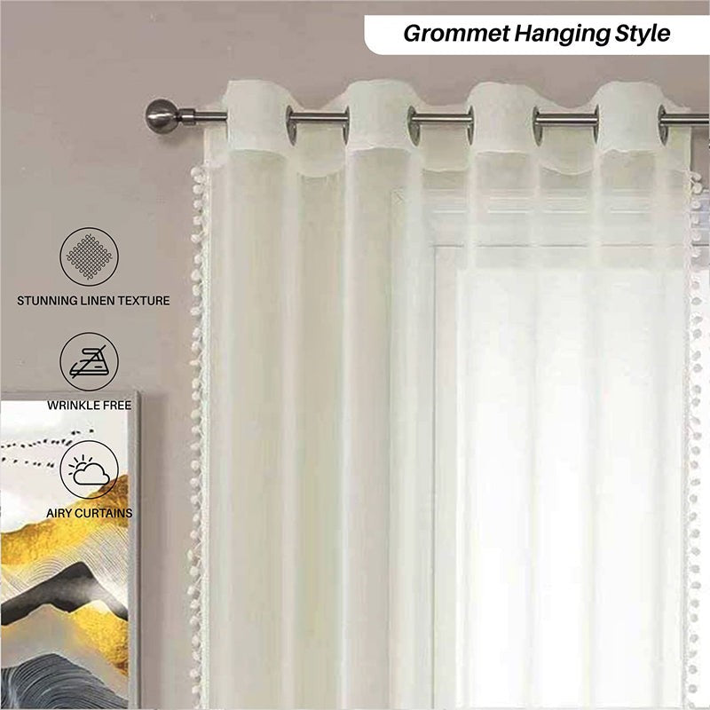 Urban Space Curtain With Pom Pom (Buttercream) - Set Of Two media 7