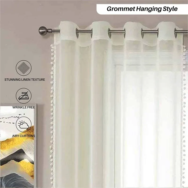 Urban Space Curtain With Pom Pom (Buttercream) - Set Of Two media 7