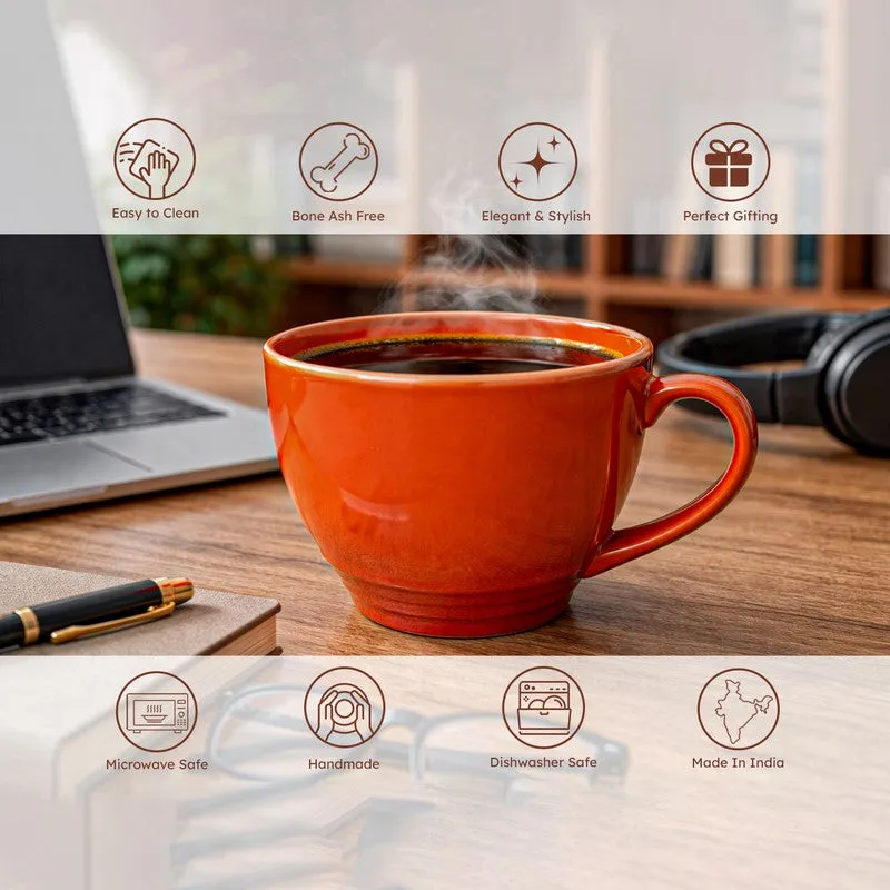 Whimsi Ceramic Coffee Mug (500 mL Each,Orange) - Set Of Two media 5