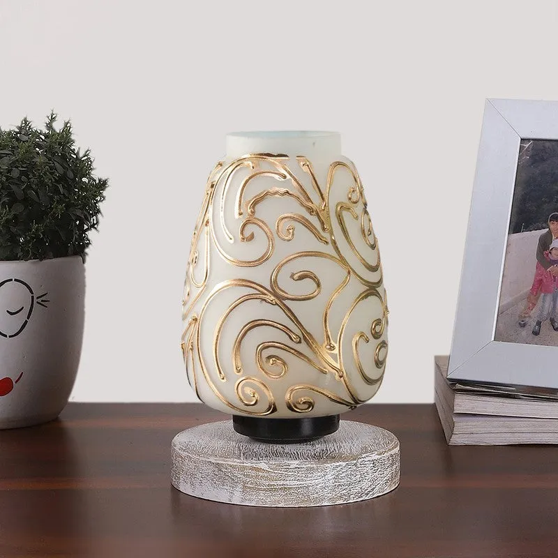 Lumavia Glass Table Lamp With Wooden Base - White & Gold media 4