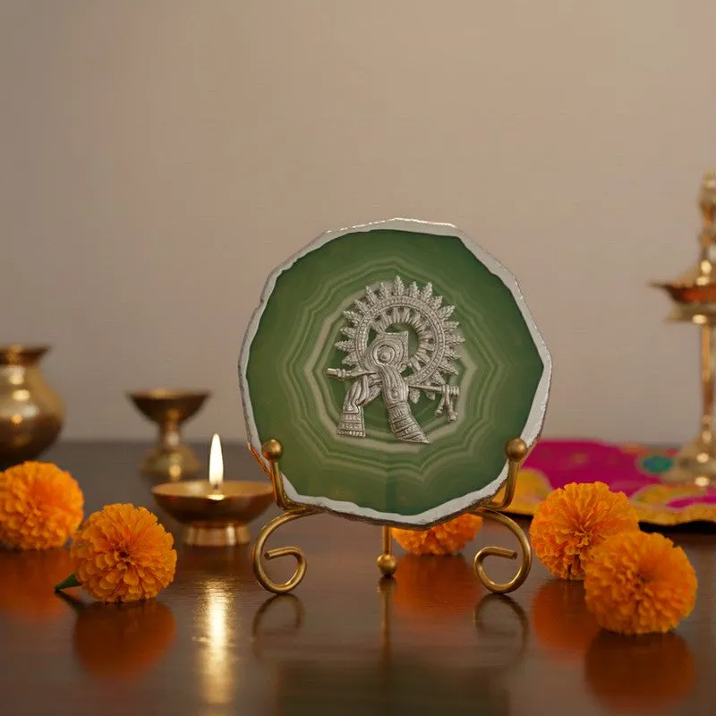 Divine Murli Aura Agate Showpiece With Stand - Green media 1