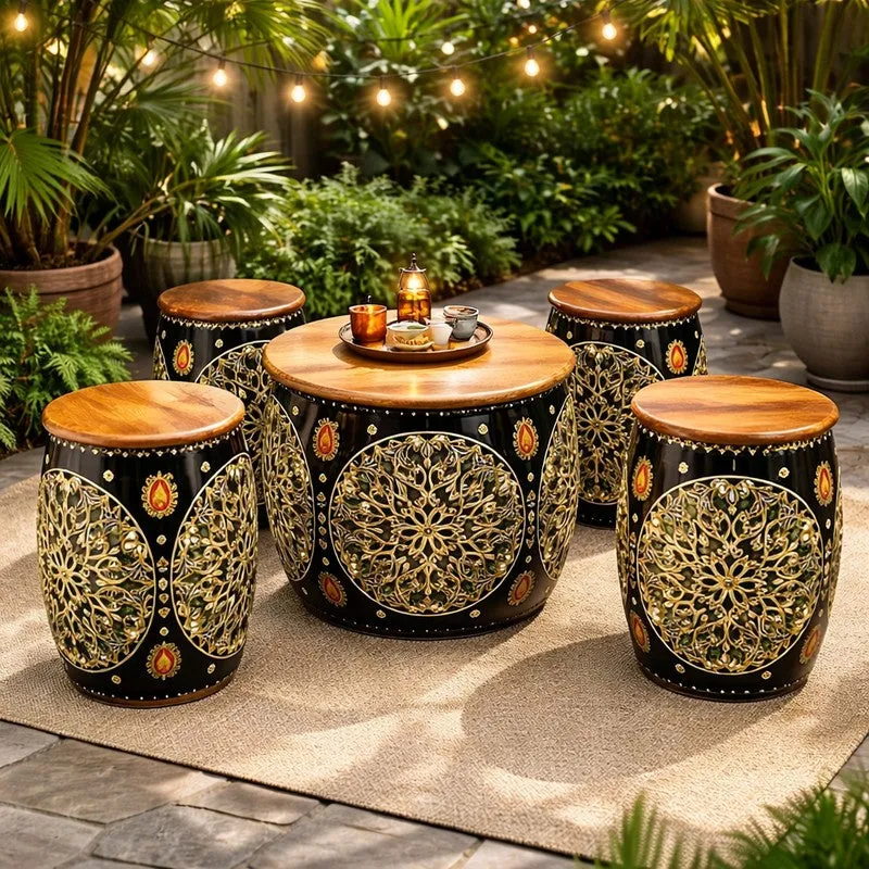 Metal Drum Accent Iron Stool Benches & Stools - Set of Five media 1