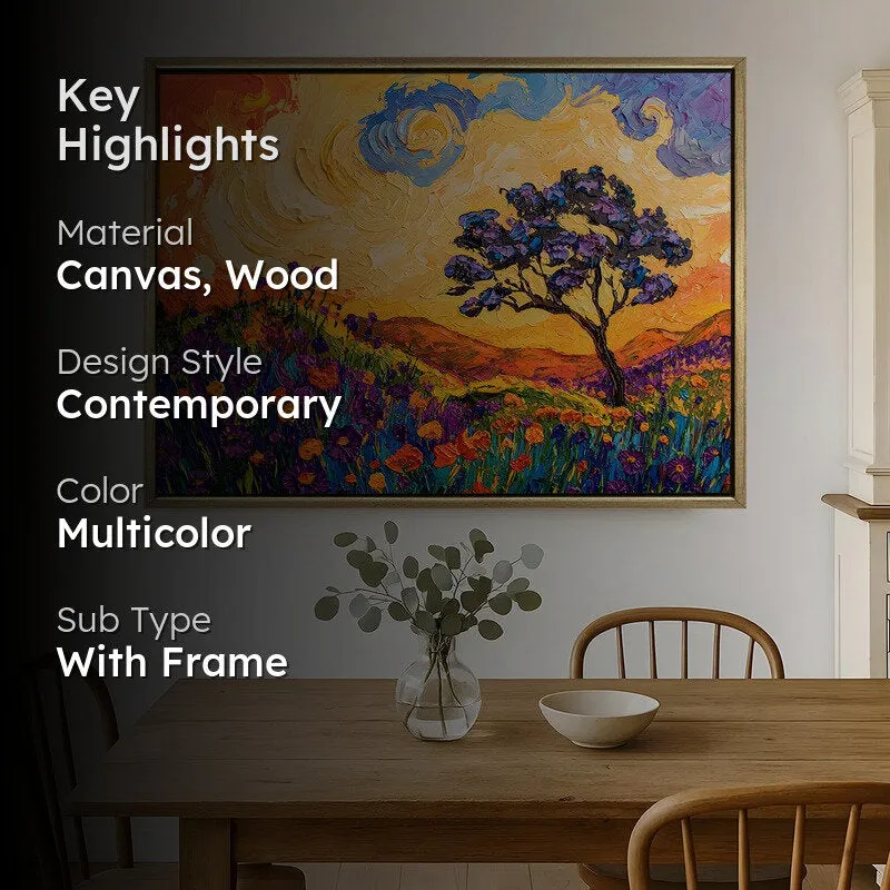 Saffron Sunset Canvas Wall Painting With Frame media 2