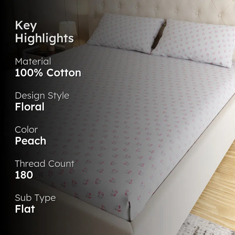 Blossomline Floral Cotton Bedsheet (Peach) - 180 TC media 2