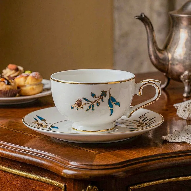 Gilded Shahi 24k Gold Brushed Porcelain Tea Cup & Saucer (280 mL) - Set of Six media 3
