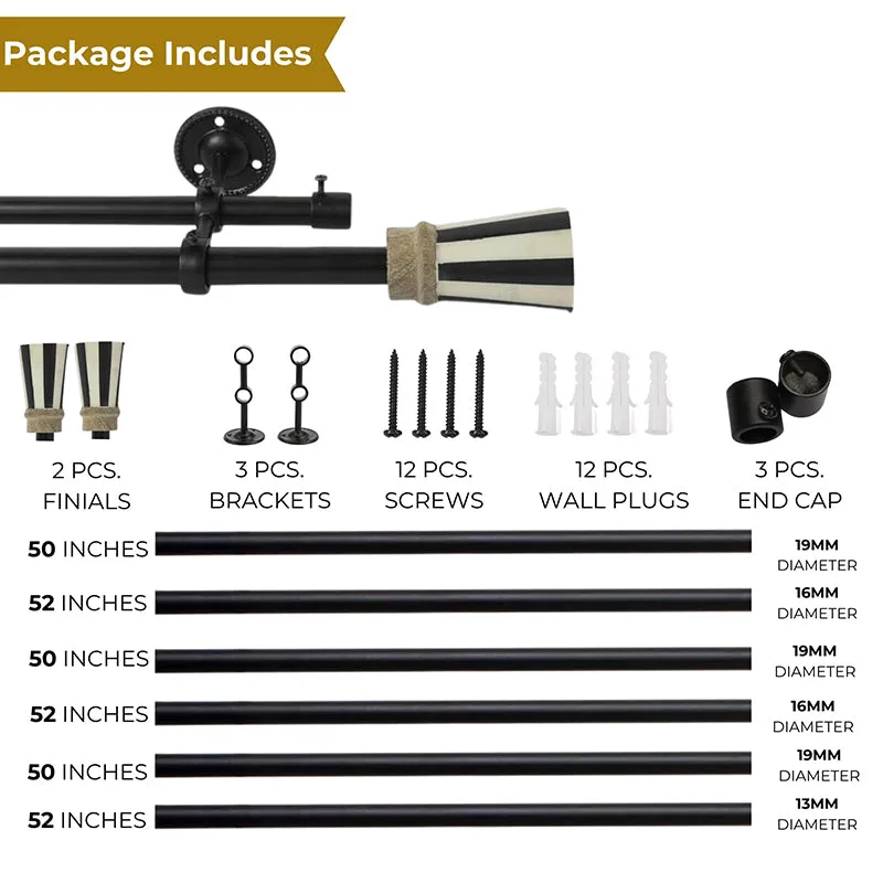 Zebra Duo Extendable 1" Double Curtain Rods With Urn Finial & Brackets media 5