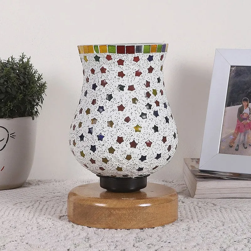Auranel Mosaic Glass Table Lamp With Wooden Base - Multicolor media 4
