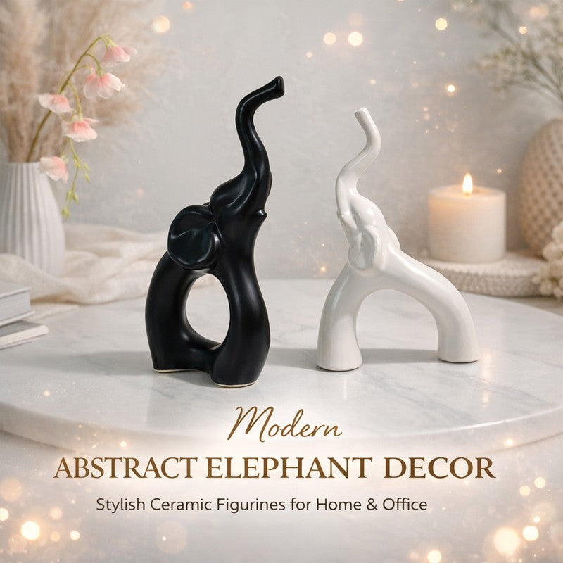 EbonyElephant Ceramic Showpiece - Set of Two media 4