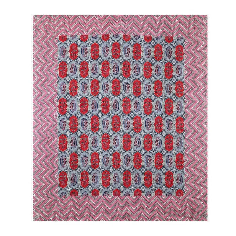 Floraum Cotton Bedsheet (Red,Grey) - 240 TC media 6