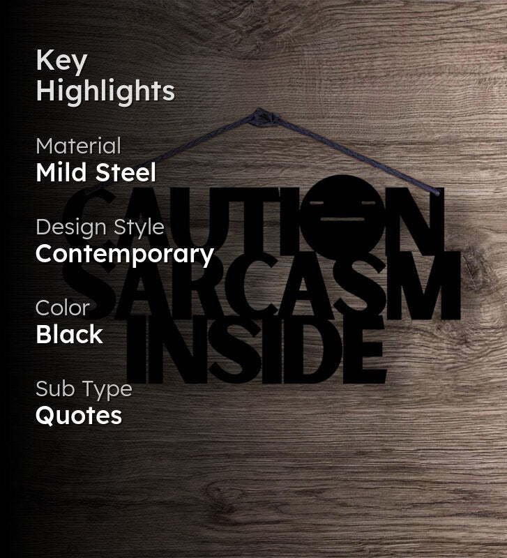 Caution Sarcasm Inside Typography Mild Steel Wall Accent media 2