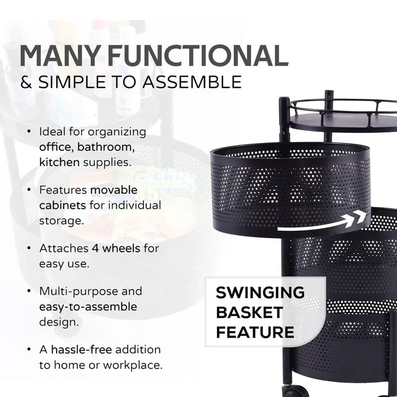 Black Metal Swinging Basket Rack for Easy Storage media 8