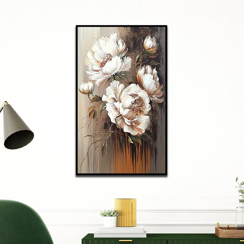 Twilight Peonies Floral Canvas Wall Painting With Frame - Black media 5