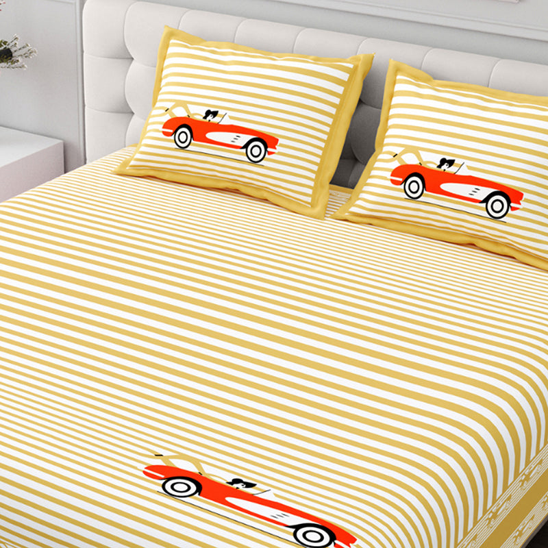 Illusion Stripey Race Cotton Bedsheet (Yellow) - 200 TC media 4
