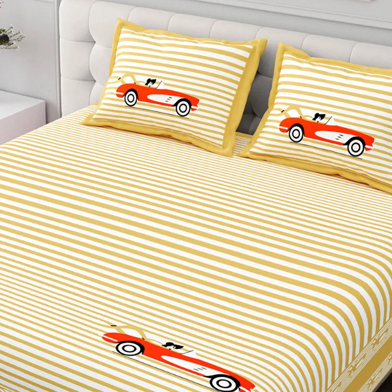 Illusion Stripey Race Cotton Bedsheet (Yellow) - 200 TC media 4
