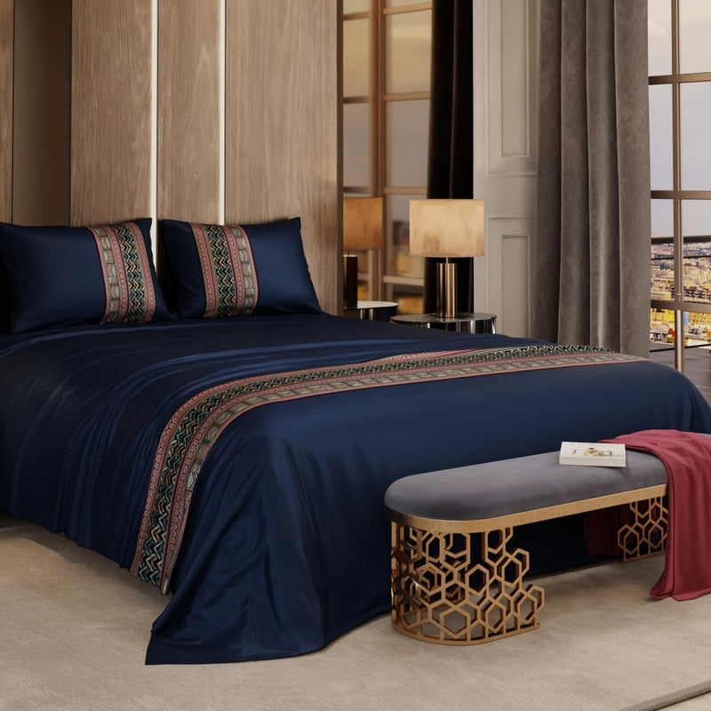 Versailles Satin Bedsheets(Blue,Brown) - 150 GSM