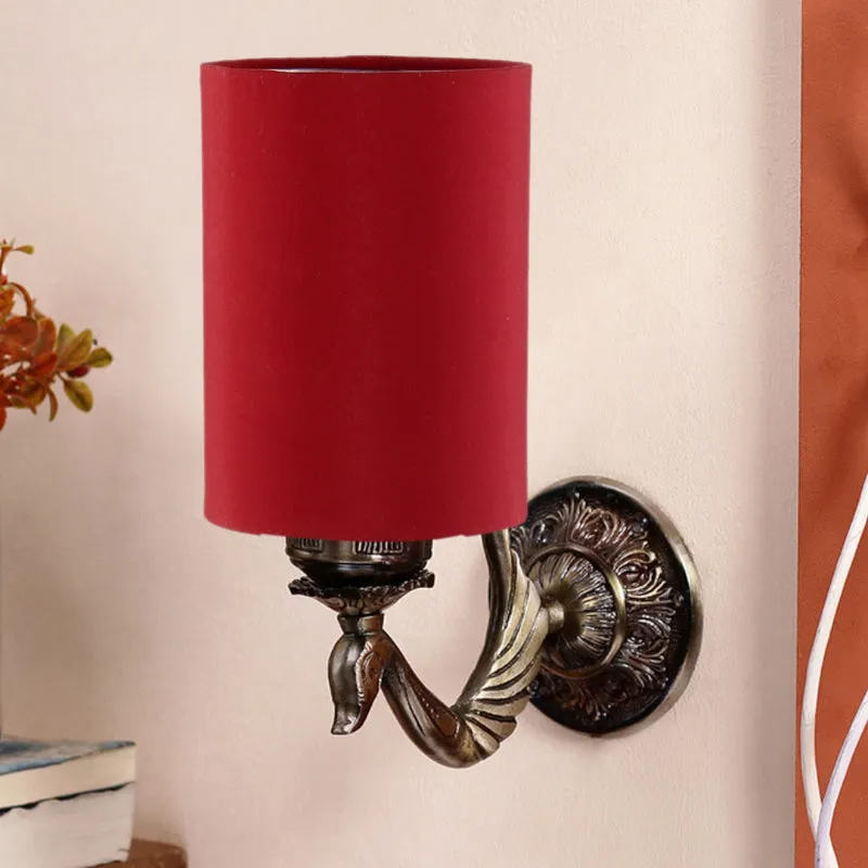 Amro Retro Cylindrical Fabric & Metal Wall Lamp - Red media 3