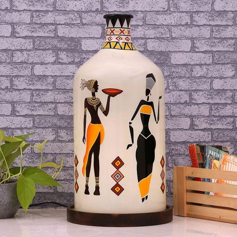 Tribal Art Hand Painted Glass Table Lamp - Multicolor media 3