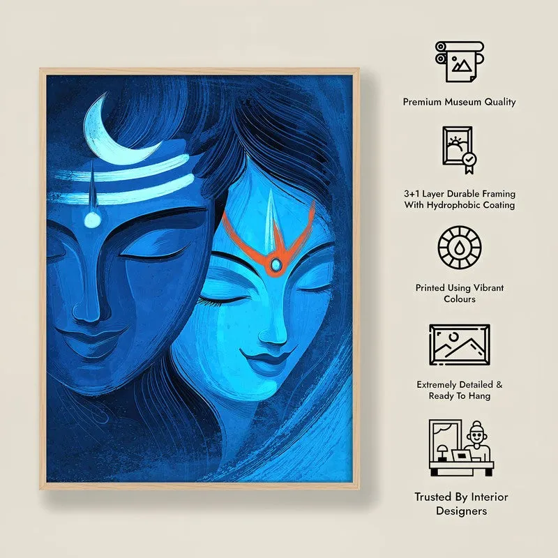 Lord Shiva & Parvati Devotional II Archival Paper Wall Art - Natural Brown Frame media 8