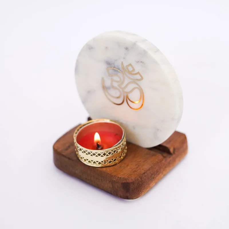 Om Marble Religious Accent With Tealight Candle Holder media 5