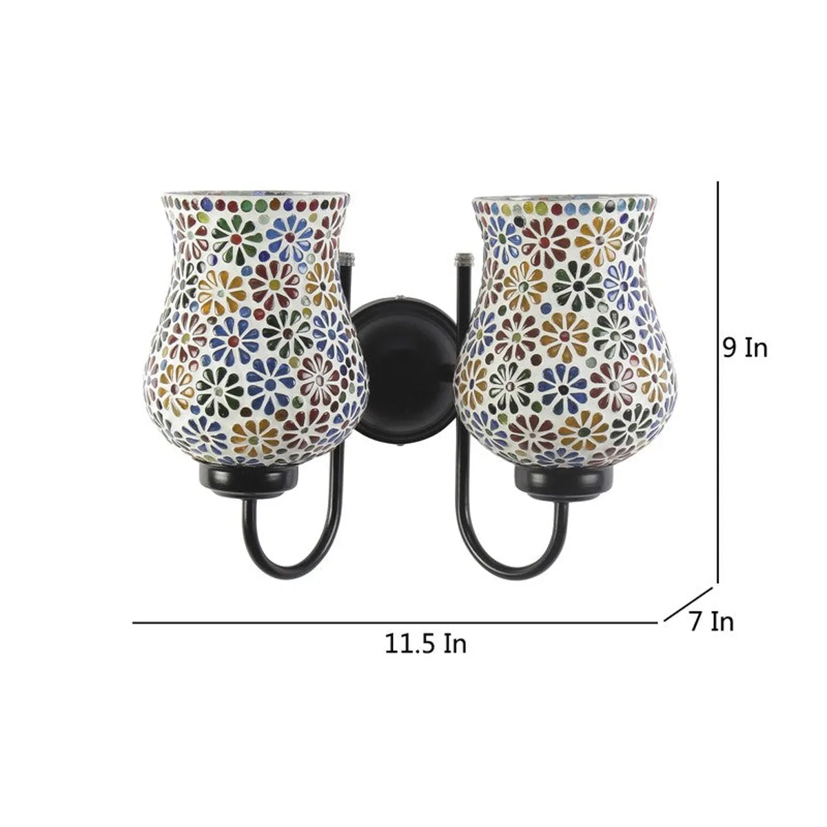 Twin floral tulip glass wall lamp with dimensions shown