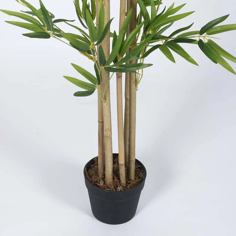 Faux Lush Tropicca Bamboo Plant With Black Plastic Pot - 5 Feet media 5