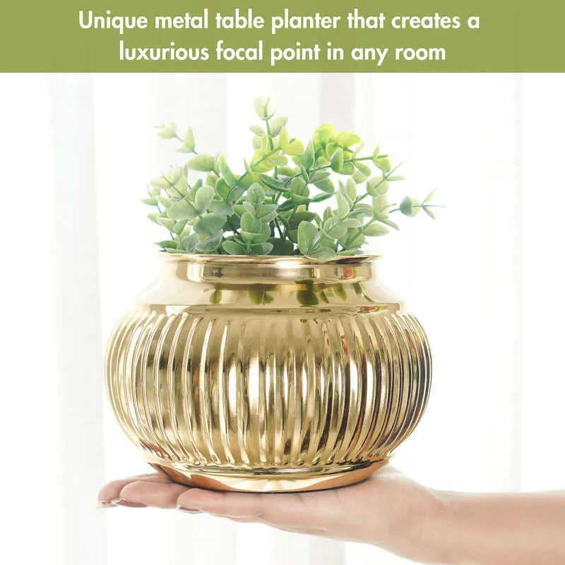 Potsi Gold Matki Metal Planter - Gold media 6