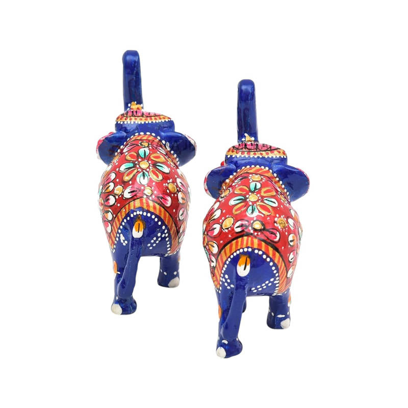 Hathi Hues Painted Metal Showpiece - Set Of Two media 4