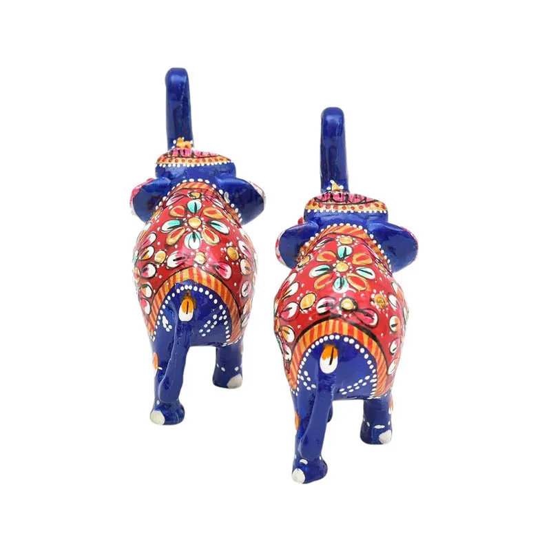 Hathi Hues Painted Metal Showpiece - Set Of Two media 4